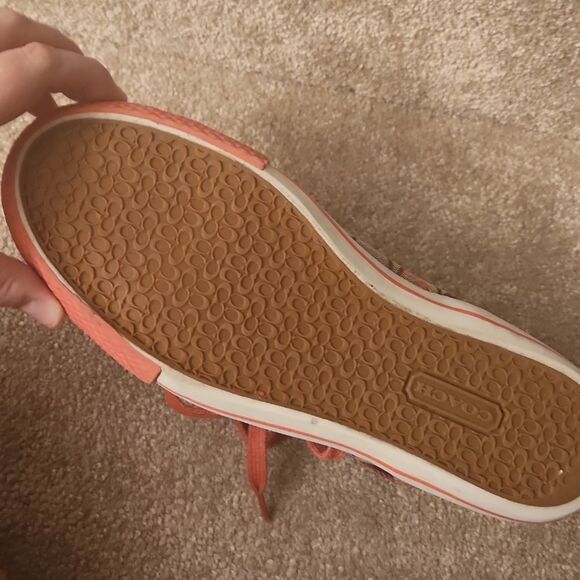 Coach "Franca" Brown Jacquard Signature w/ Pink Accents Hi Top Sneakers Size 9 - Picture 13 of 14